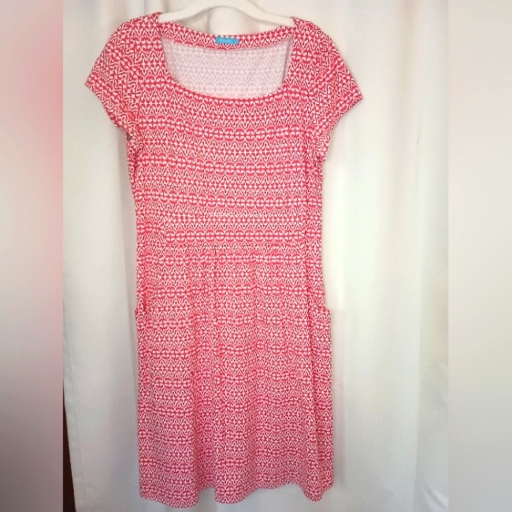 J McLaughlin Catalina Cloth Dress Medium/ Large Red White Print Square Neck